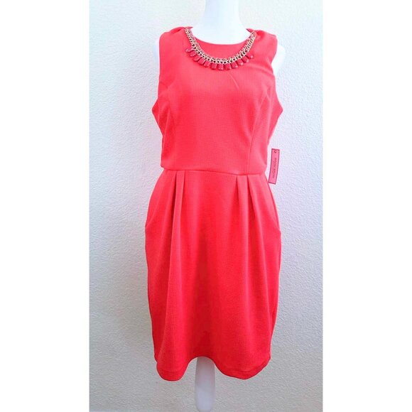 PEACH/CORAL SLEEVELESS DRESS SZ 1X ABOVE KNEE DETACHABLE NECKLACE |RY1 - Picture 1 of 3